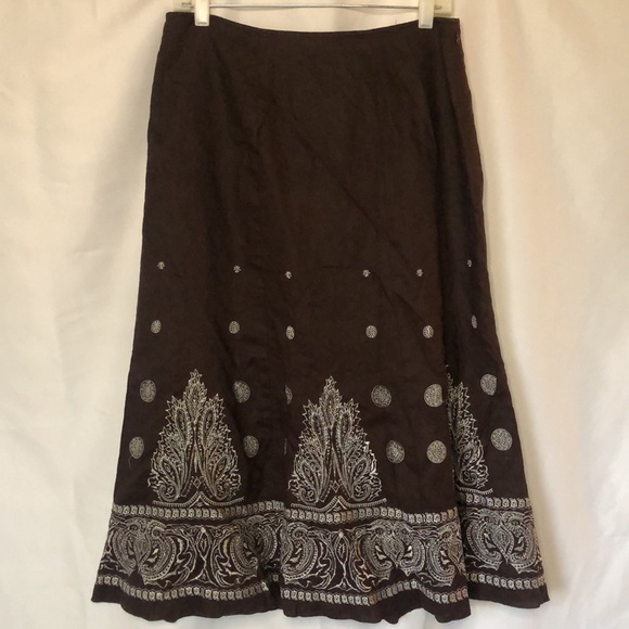 NYGARD COLLECTION vintage brown and white 100% linen long skirt. Size 10. - Picture 6 of 10